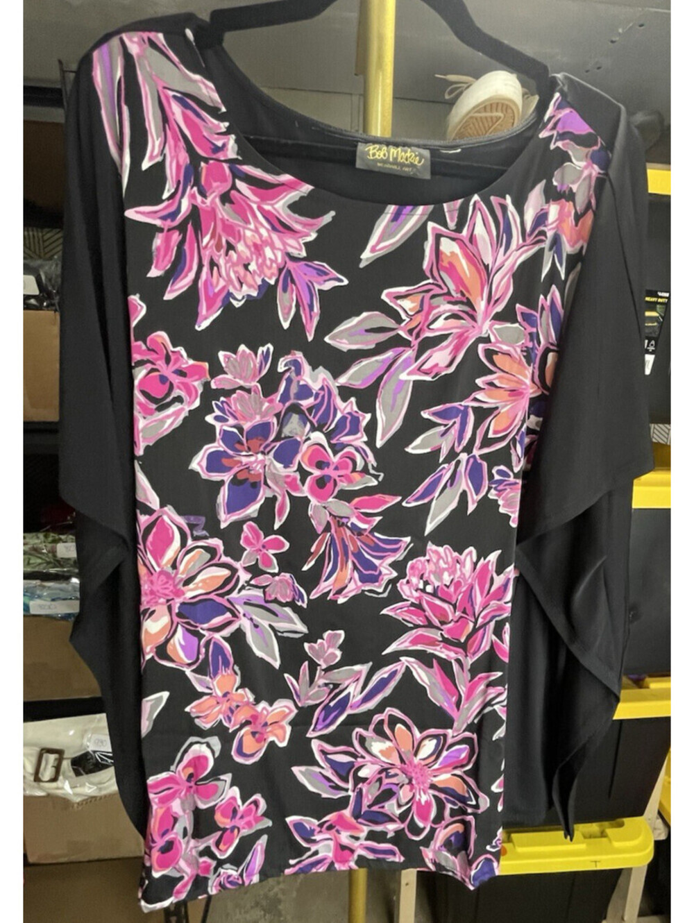 Bob Mackie Wearable Art Floral Tunic Top Blouse Sz 2X Women's Plus Multicolor SS
